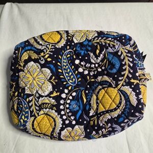 Vera Bradley Retired Ellie Blue Quilted‎ Cosmetic Travel Bag Pouch Navy Yellow